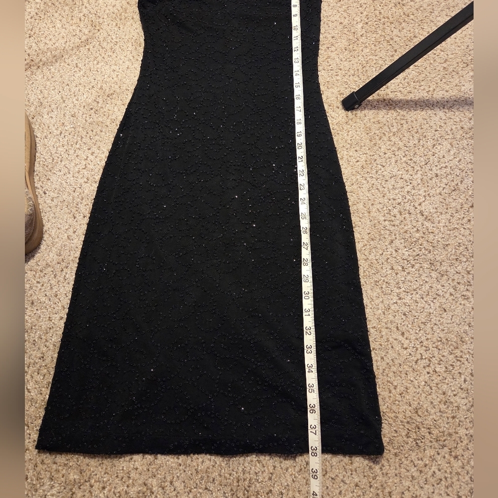 Vintage Cache Sequin Beaded Cocktail Black Dress Women's Small Y2k 90s - Picture 6 of 8